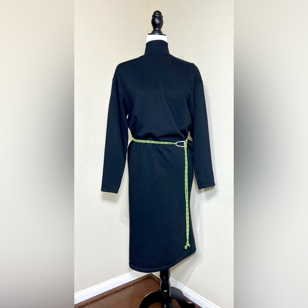 Zara Black MIDI DRESS with belt turtleneck fleece inside Trafaluc collection